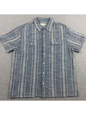 Free Assembly Shirt Mens Large Blue Striped Short Sleeve Cotton Button Up